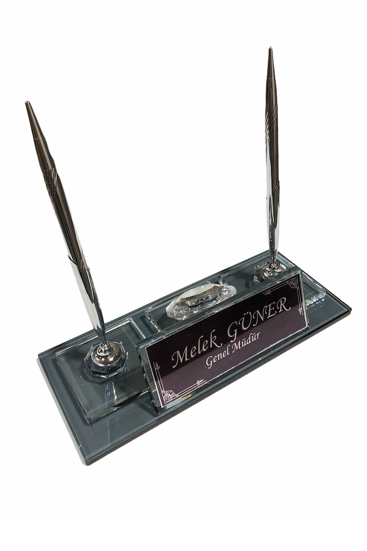 MOOG Glass Desk Name Plate (with Clock) - Kool Products