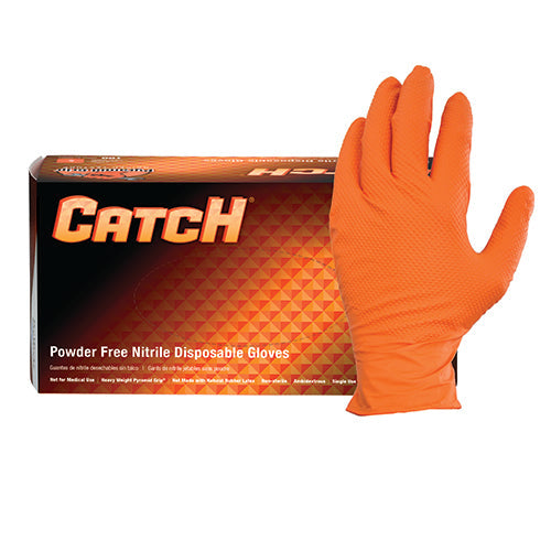 Proworks CATCH GL-NT107 9 mil Powder-Free Nitrile Gloves, Raised Pyramid Grip, Black or Orange, Case of 1000 - Kool Products
