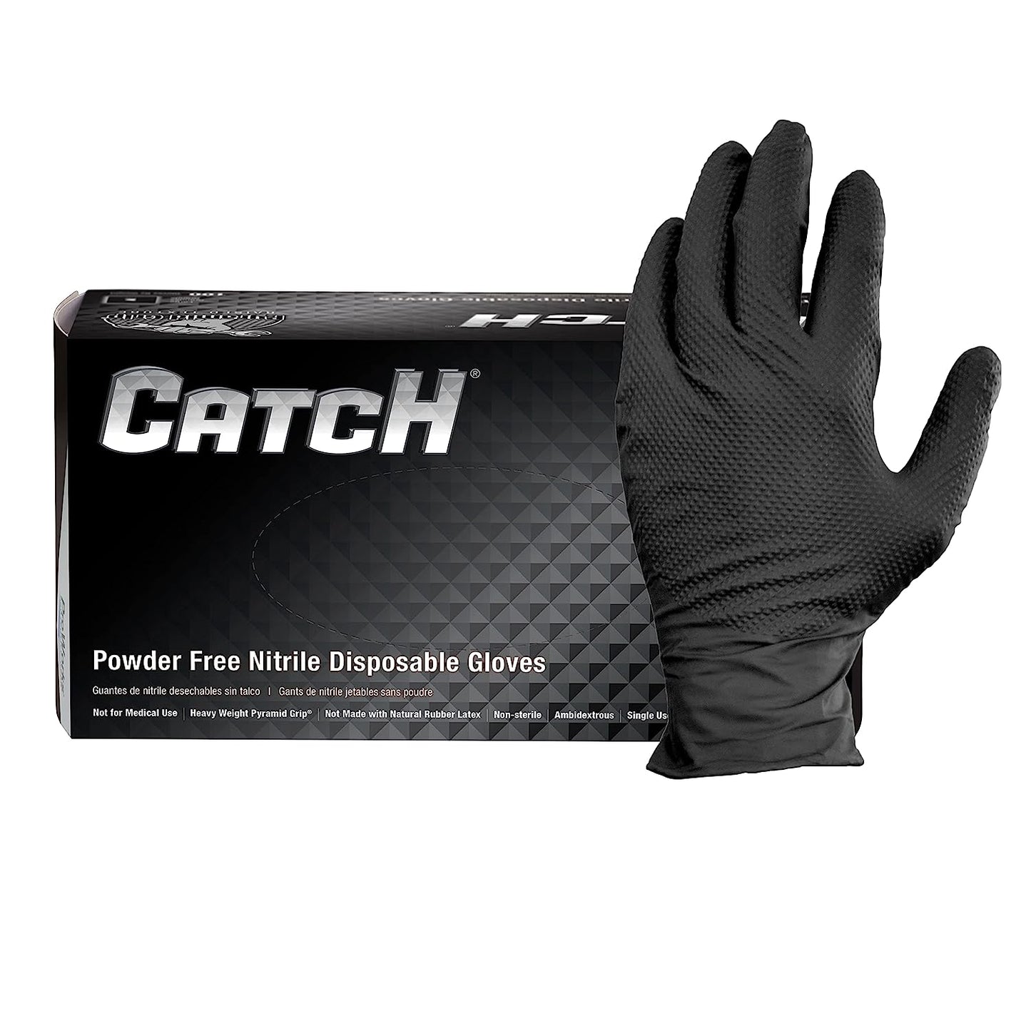 Proworks CATCH GL-NT107 9 mil Powder-Free Nitrile Gloves, Raised Pyramid Grip, Black or Orange, Case of 1000 - Kool Products