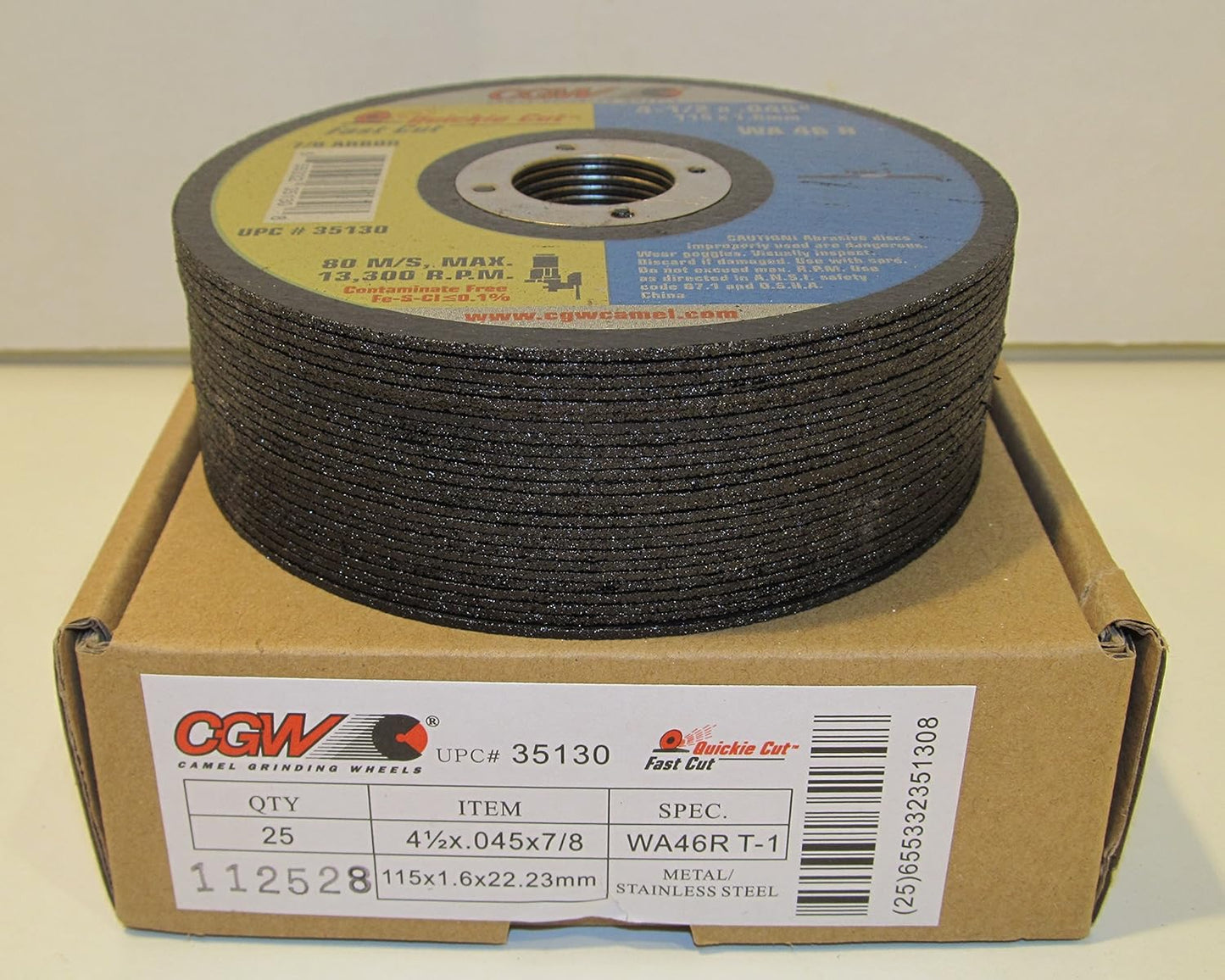 CGW Abrasives 35130 4-1/2x.045x7/8 T1 WA46-R Resin Cut WHLS Thin - Kool Products