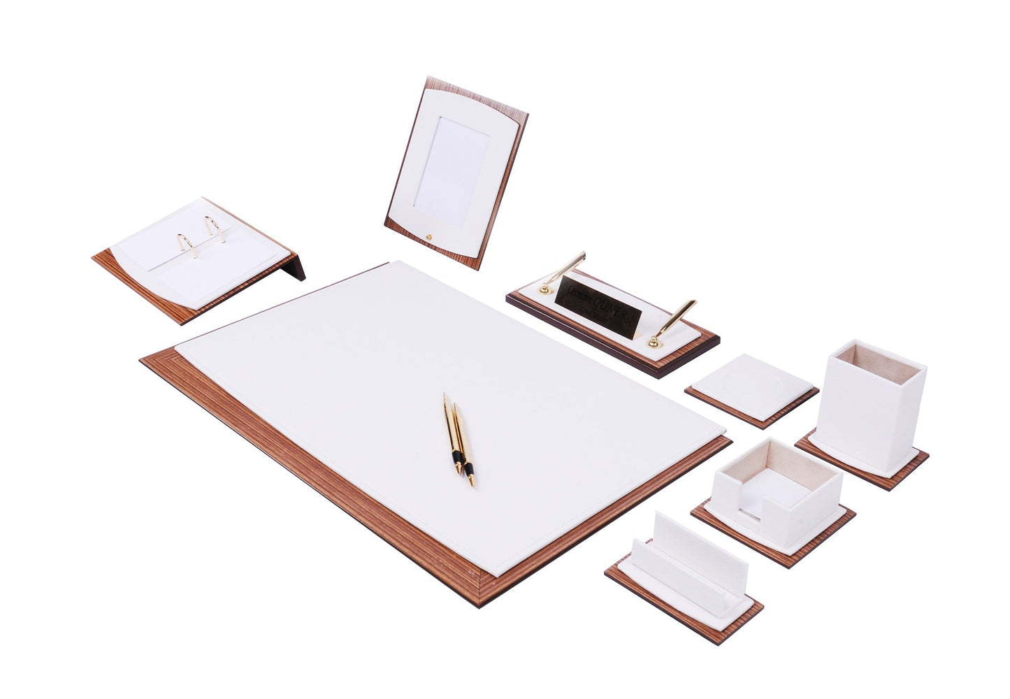 MOOG Star Leather Desk Set -Walnut Wood Combination - Green -10 PCS - Kool Products