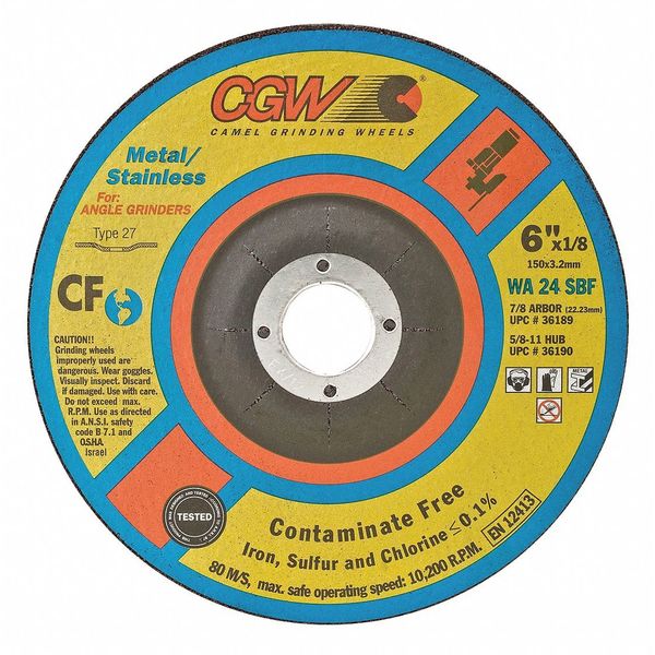 CGW Abrasives 35616 Depressed Ctr Wheel, 4.5x1/8x7/8, SS, T27, Qty of 25 - Kool Products