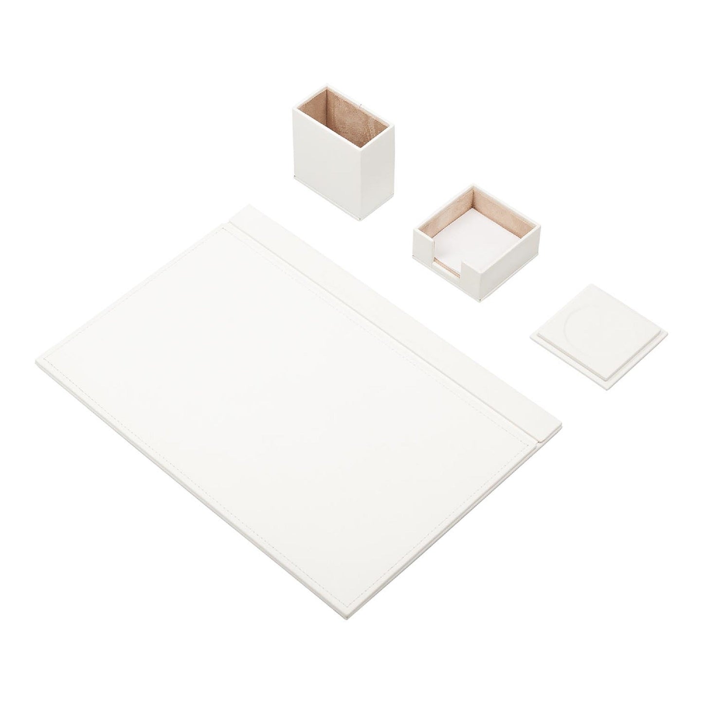 MOOG Leather Desk Set-4 Accessories- White - 4 PCS - Kool Products
