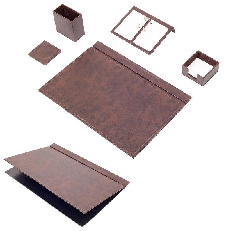 MOOG Leather Desk Set-5 Accessories -Gray - 5 PCS - Kool Products