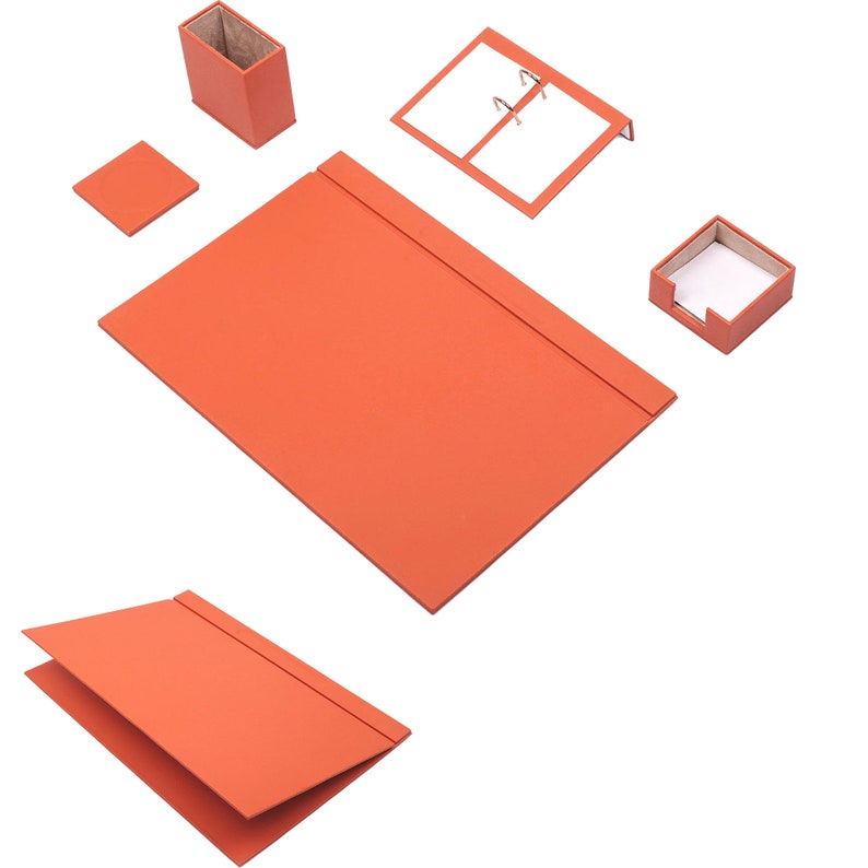 MOOG Leather Desk Set-5 Accessories -Gray - 5 PCS - Kool Products