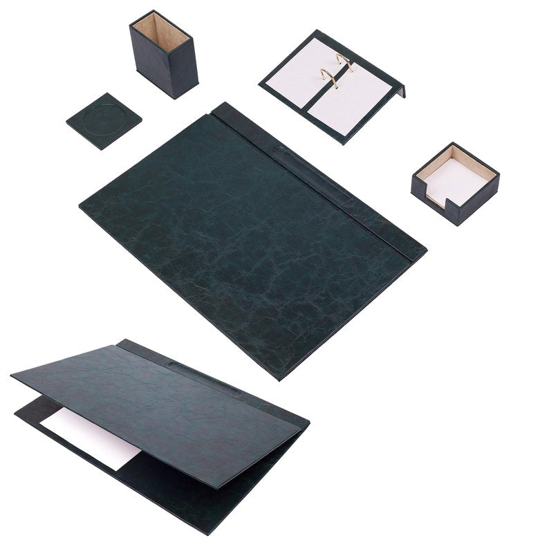 MOOG Leather Desk Set-5 Accessories -Gray - 5 PCS - Kool Products