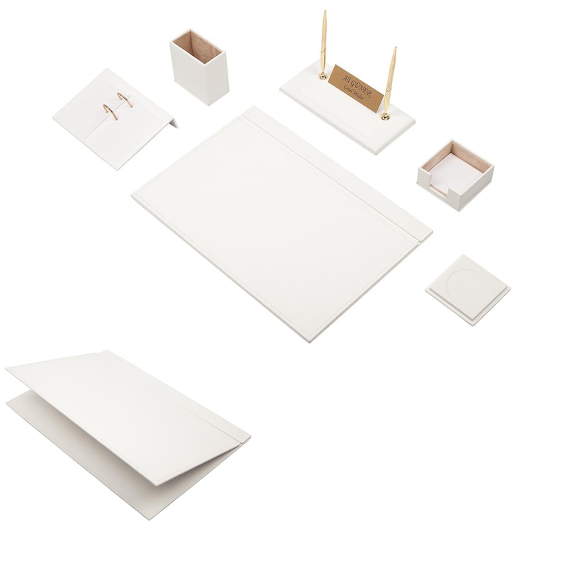 MOOG Leather Desk Set-8 Accessories - Turquoise - 8 PCS - Kool Products