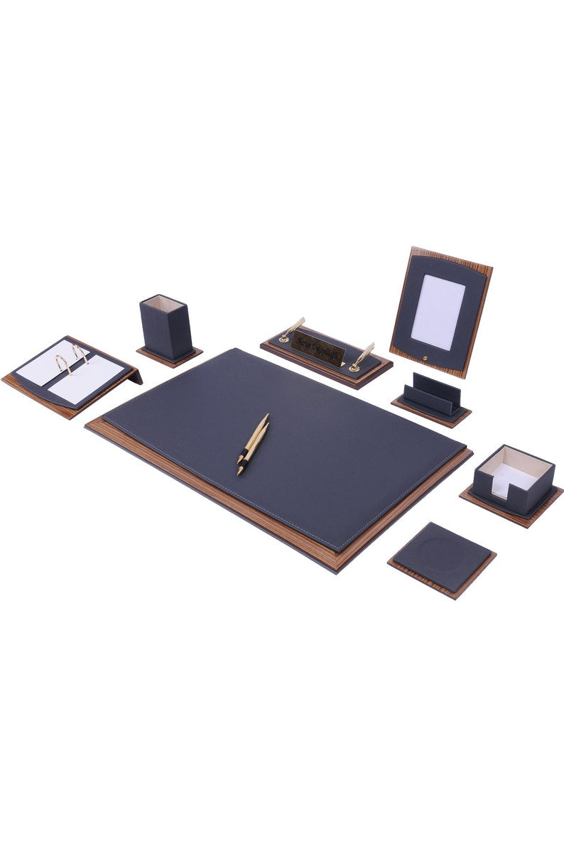MOOG Star Leather Desk Set -Walnut Wood Combination - Green -10 PCS - Kool Products
