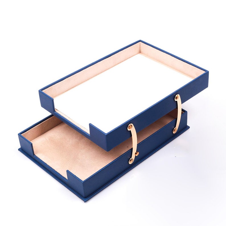 MOOG Leather Desk Set - Double Document Tray- Blue - 10 PCS - Kool Products