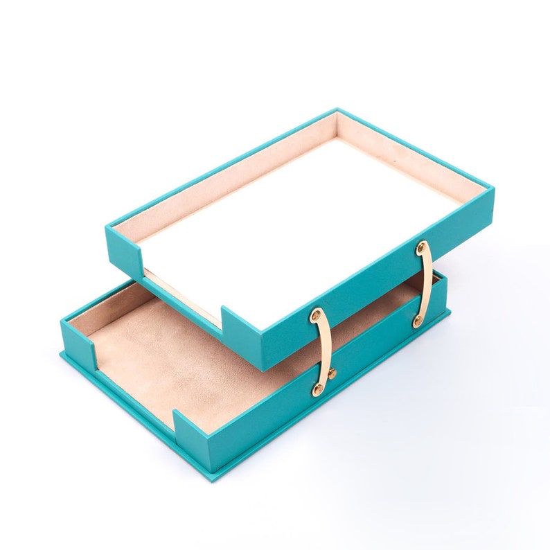 MOOG Leather Desk Set - Double Document Tray- Turquoise - 10 PCS - Kool Products