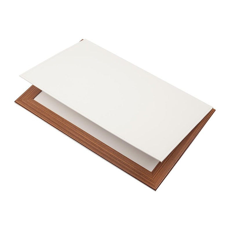 MOOG Leather Desk Pad With Wood Combination - White Leather - Kool Products