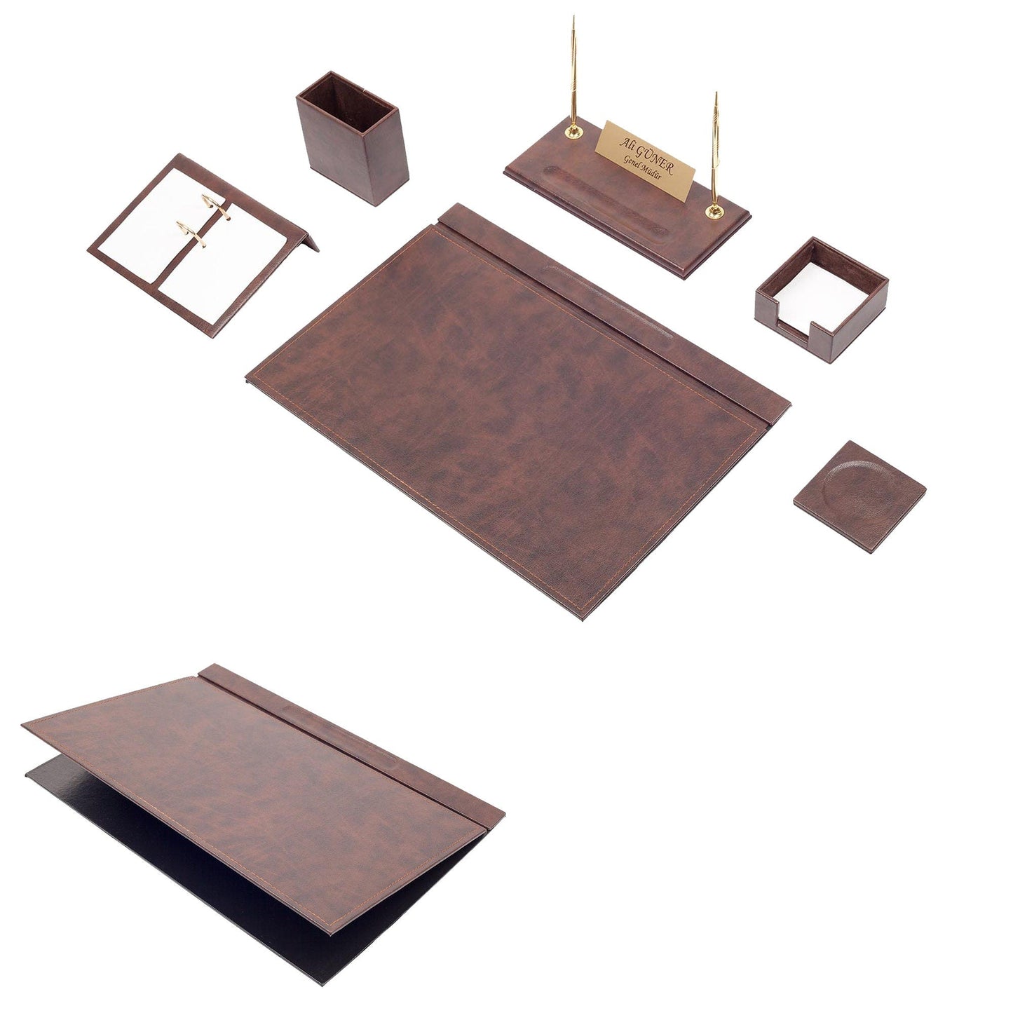 MOOG Leather Desk Set-8 Accessories - White - 8 PCS - Kool Products