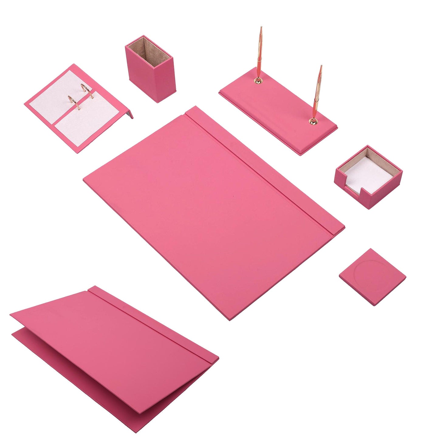 MOOG Leather Desk Set-8 Accessories - White - 8 PCS - Kool Products