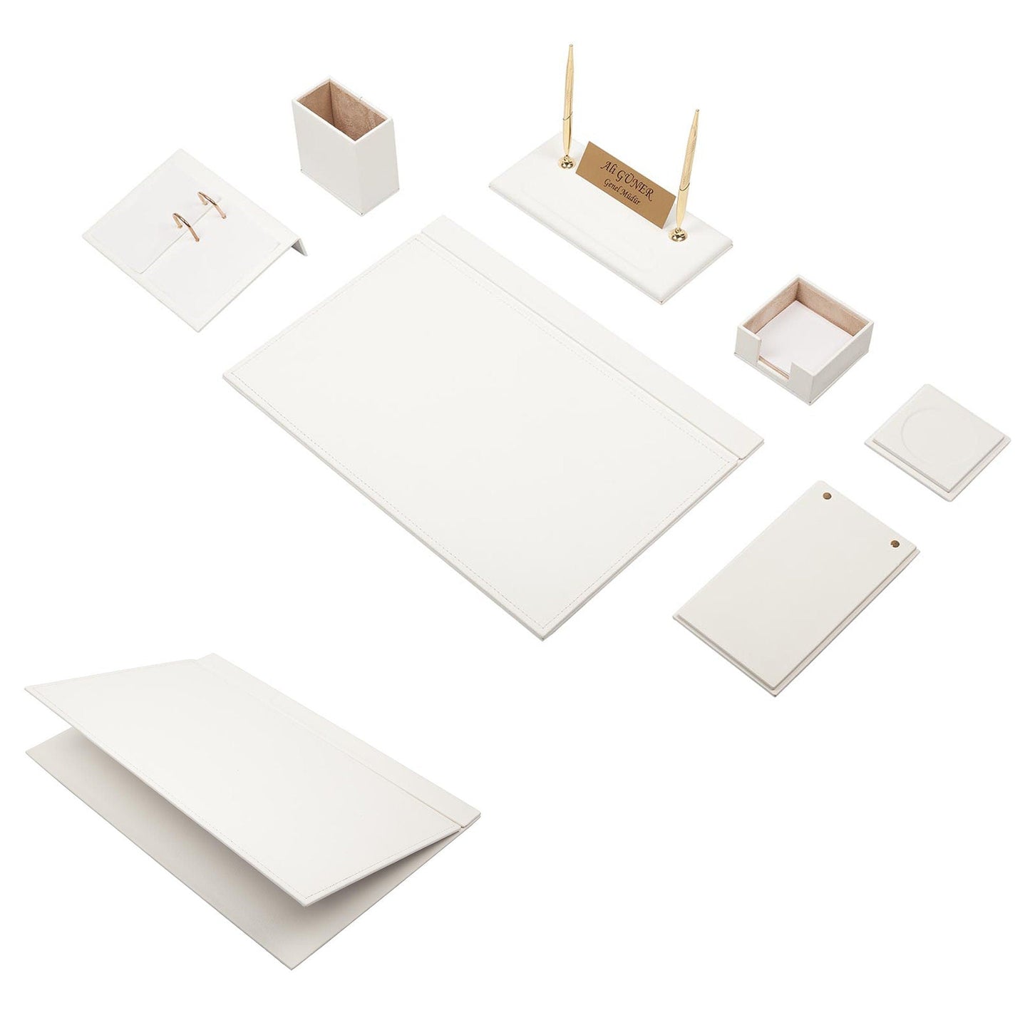 MOOG Leather Desk Set -Blue - 9 PCS - Kool Products