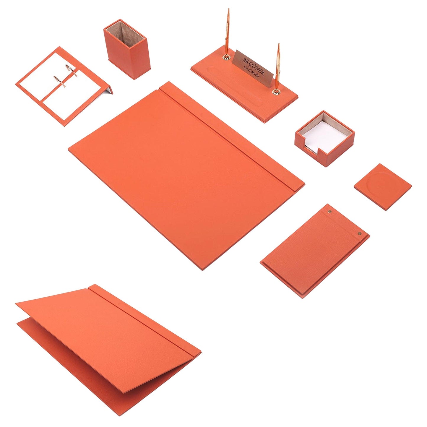 MOOG Leather Desk Set -Brown - 9 PCS - Kool Products