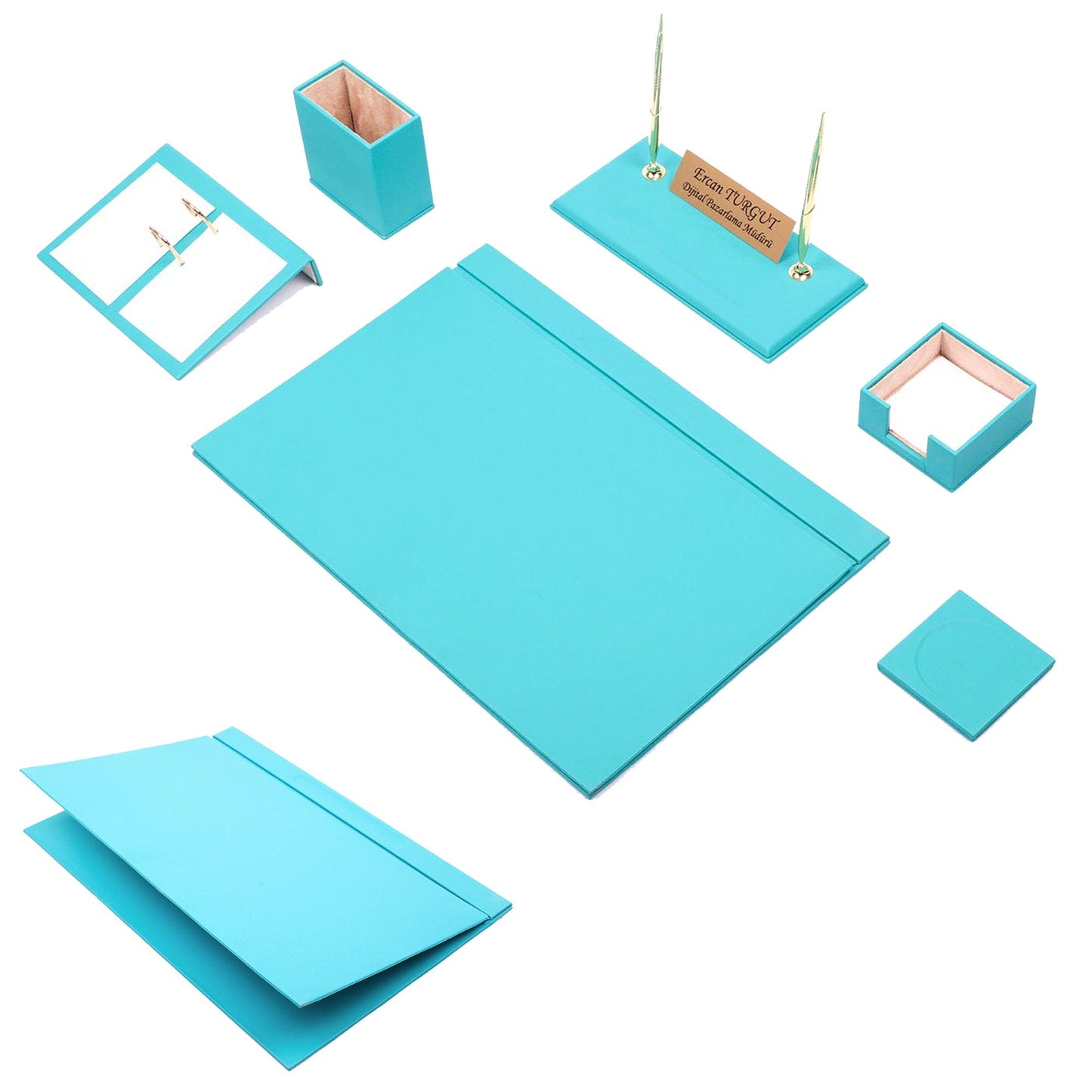 MOOG Leather Desk Set-8 Accessories - White - 8 PCS - Kool Products