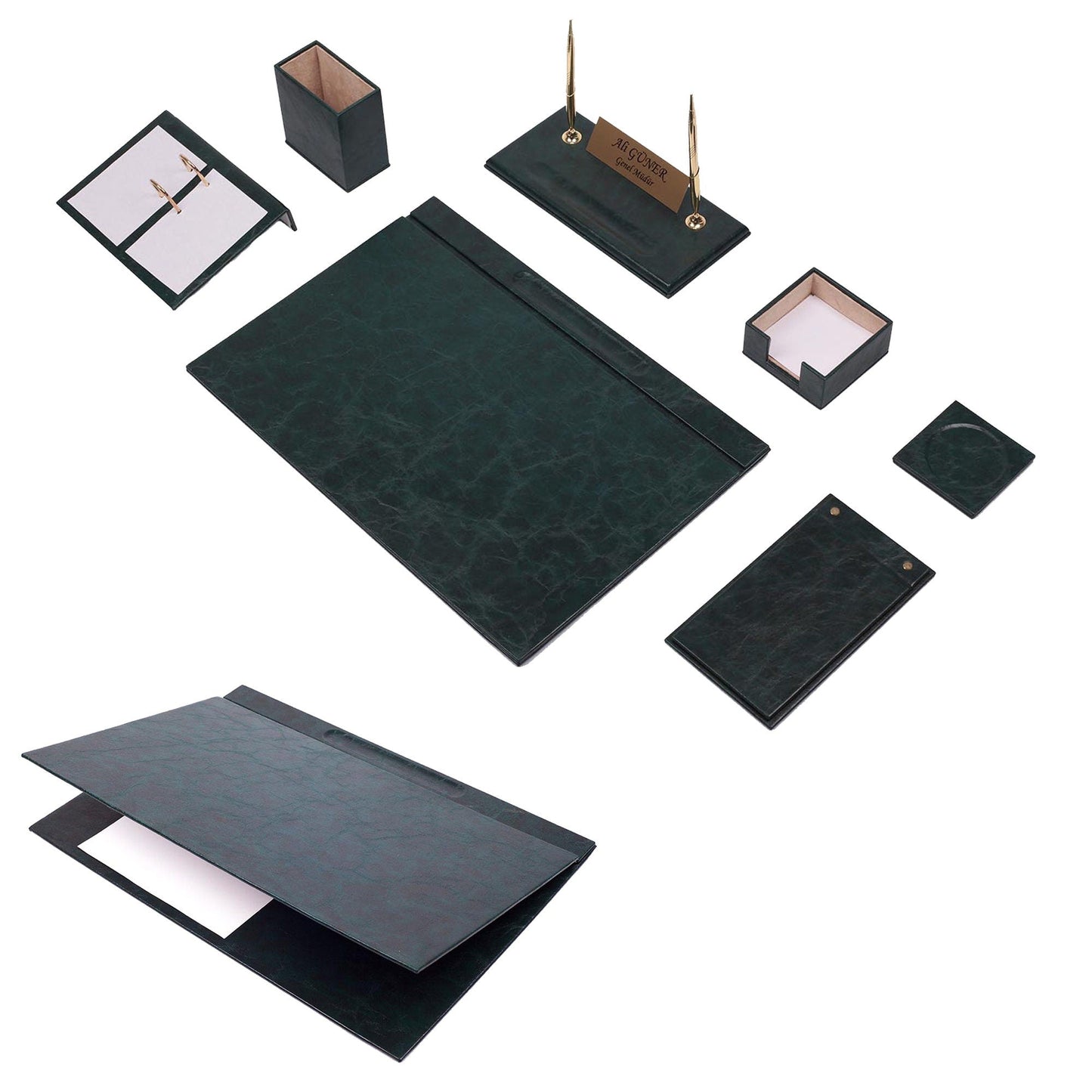 MOOG Leather Desk Set -Brown - 9 PCS - Kool Products