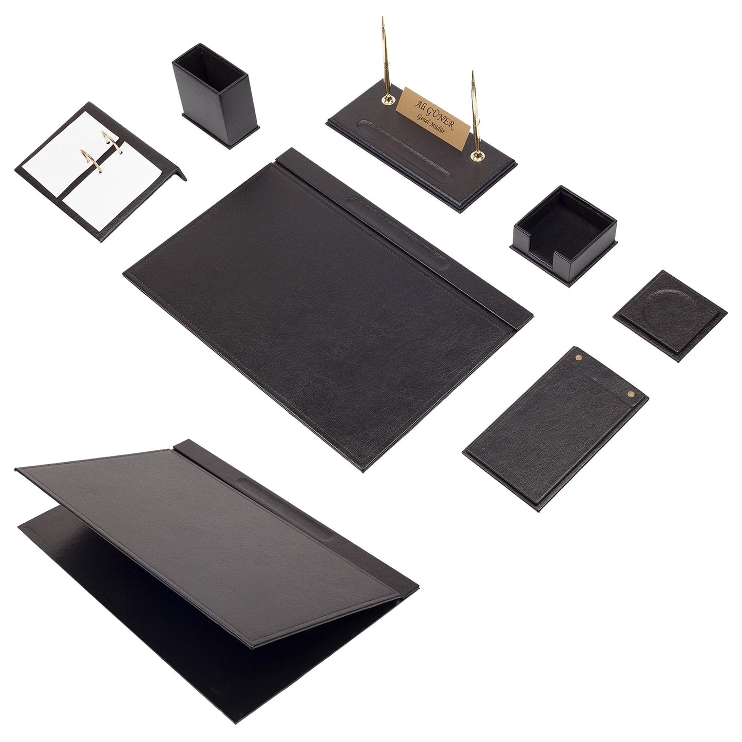 MOOG Leather Desk Set -Blue - 9 PCS - Kool Products