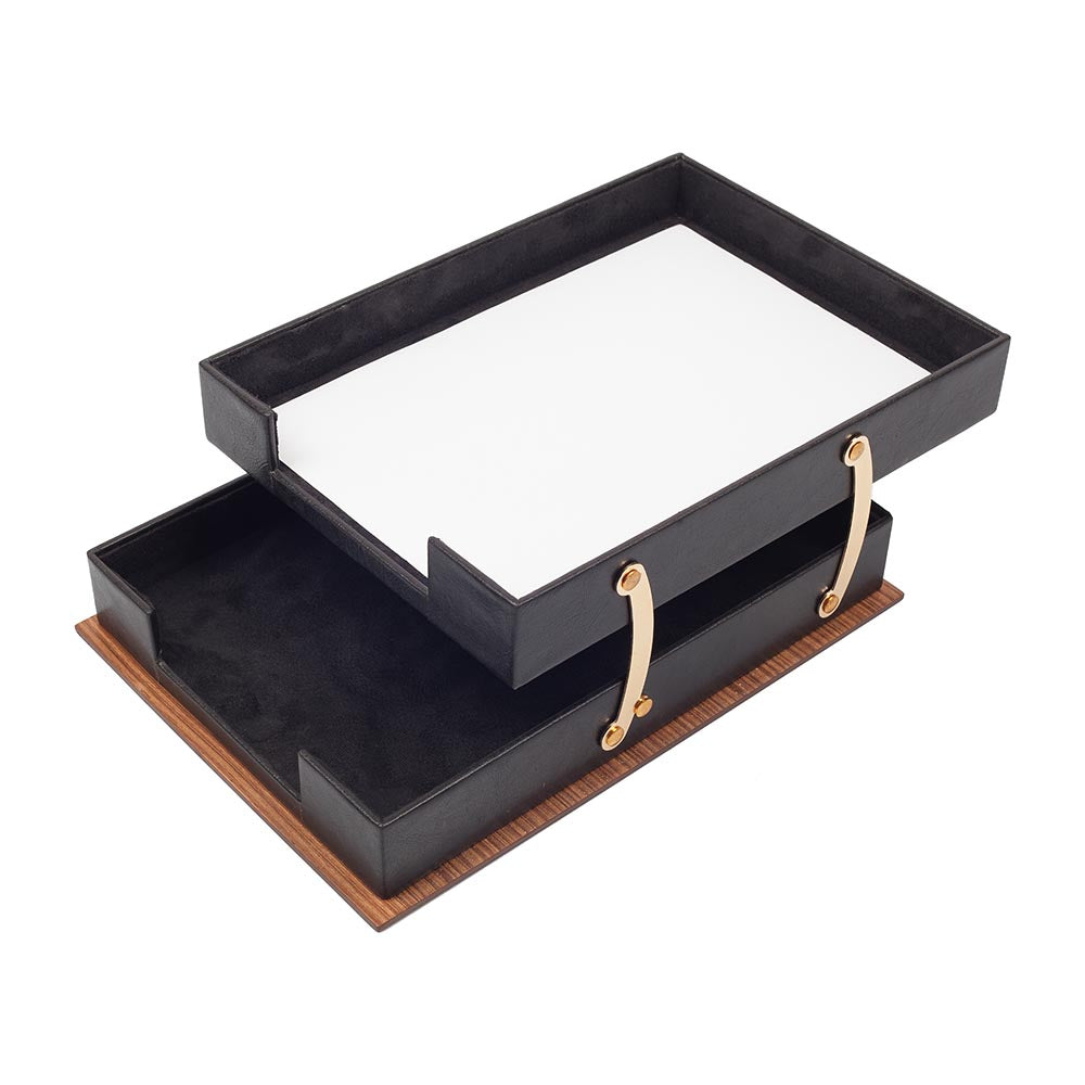 MOOG Star Wooden Leather Double Document Tray - Kool Products
