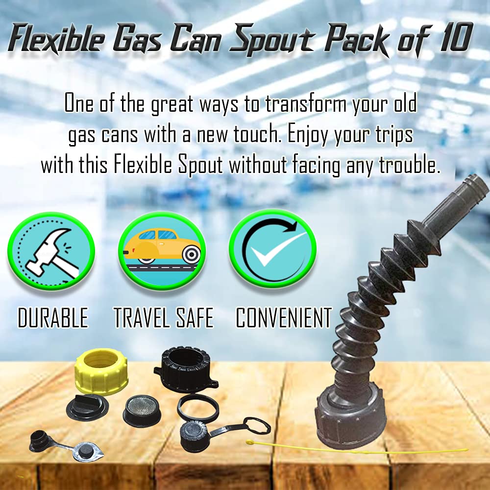 Flexible Replacement Gas Spout with Fine and Coarse Thread Caps (Pack of 10) 84.99 freeshipping - Kool Products