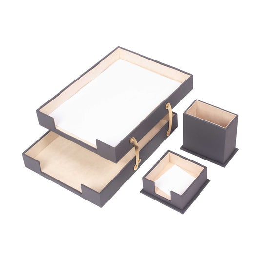 MOOG Leather Desk Set-3 Accessories-Double Document Tray - Gray - 3 PCS - Kool Products