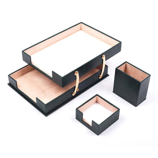 MOOG Leather Desk Set-3 Accessories-Double Document Tray - Green - 3 PCS - Kool Products