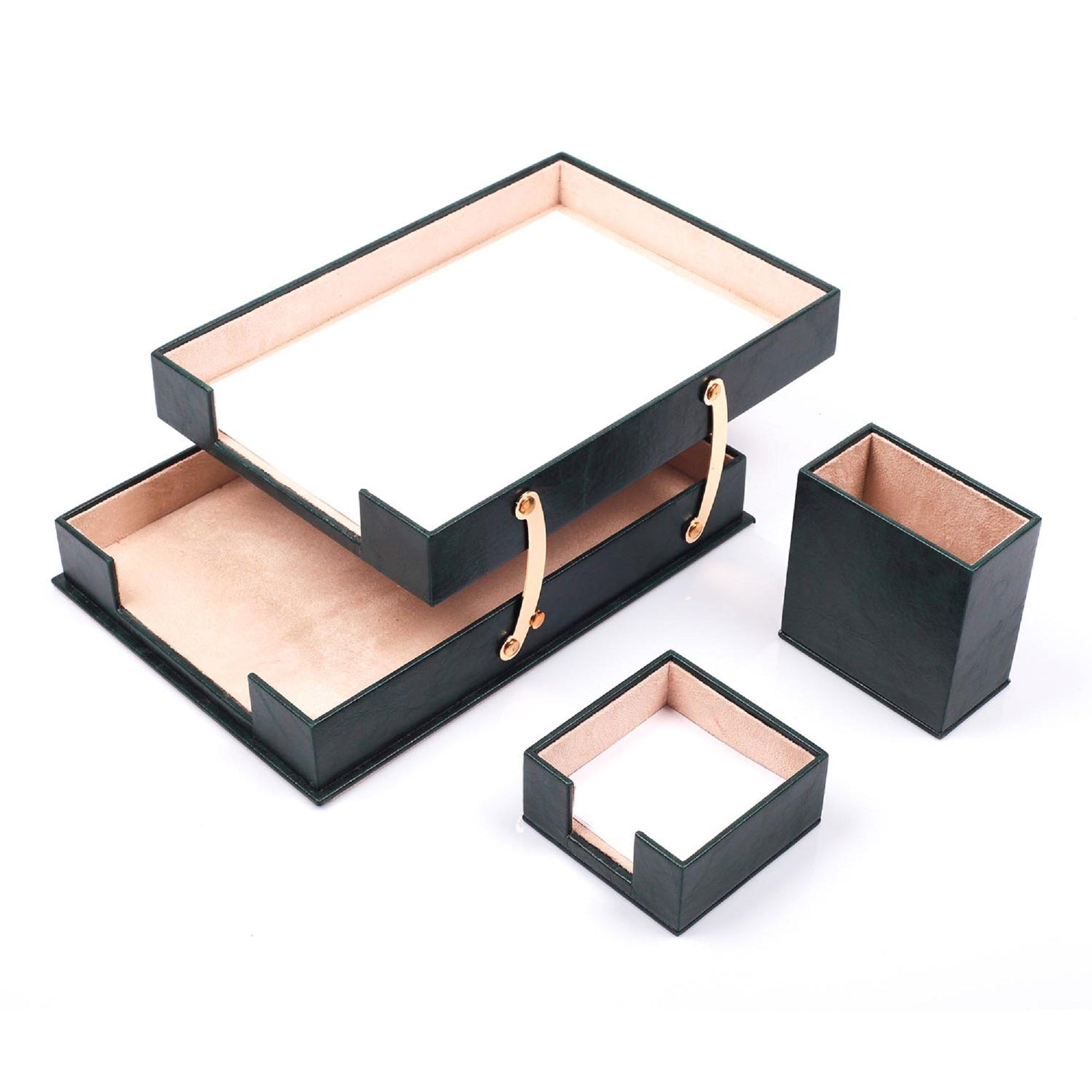 MOOG Leather Desk Set-3 Accessories-Double Document Tray - Turquoise - 3 PCS - Kool Products