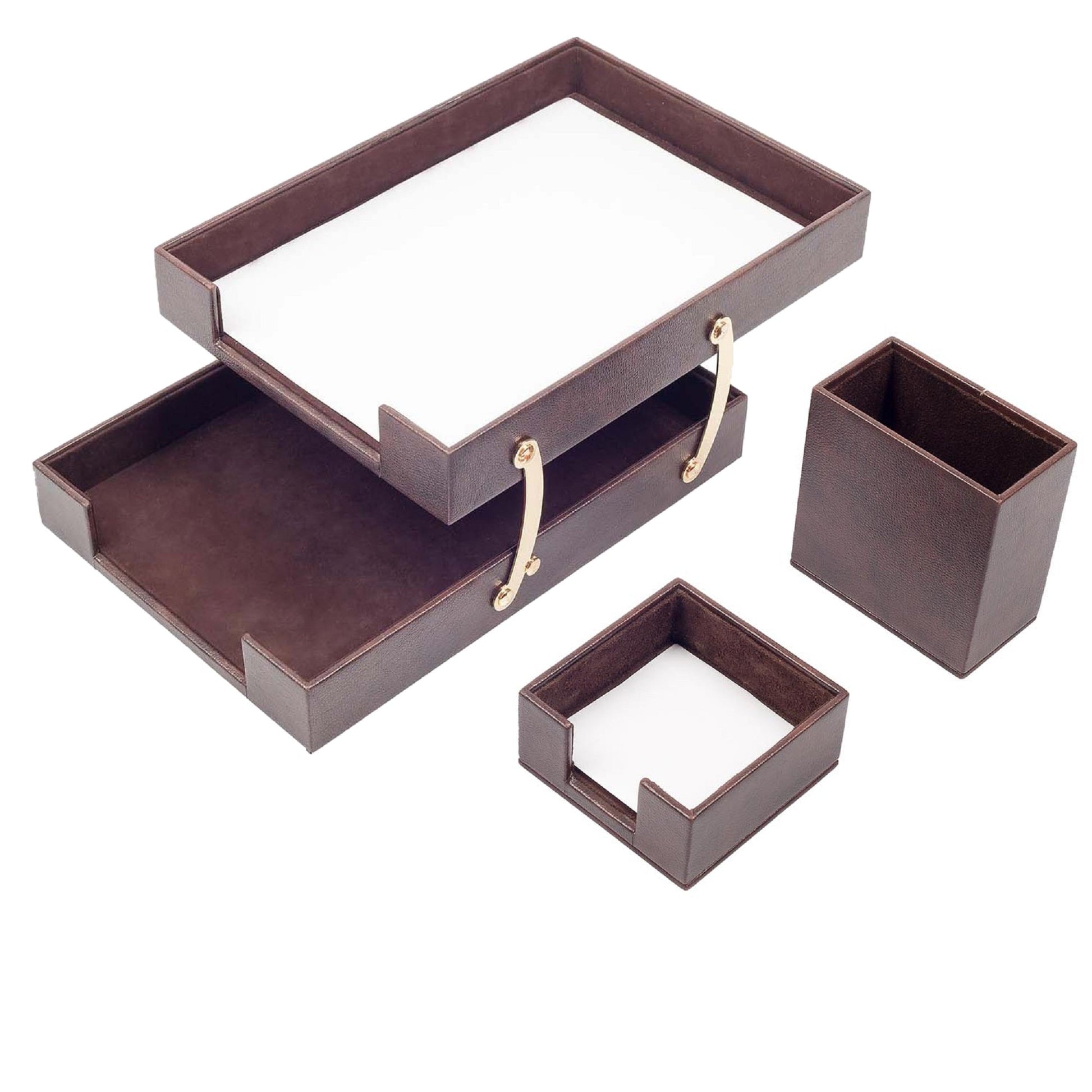 MOOG Leather Desk Set-3 Accessories-Double Document Tray - Turquoise - 3 PCS - Kool Products