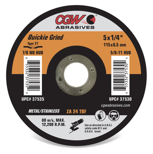 CGW Abrasives Quickie Grind Zirconia 1/4" Grinding Wheels 54270 - Kool Products