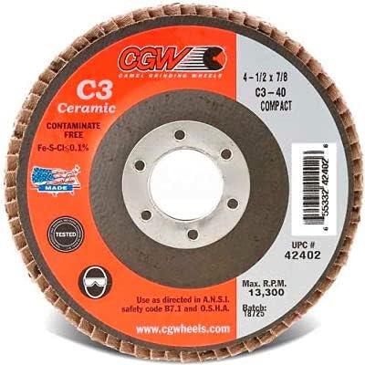 CGW Abrasives 42402 Abrasive Flap Disc 4-1/2" x 7/8" 40 Grit Ceramic - Pkg Qty 10 - Kool Products