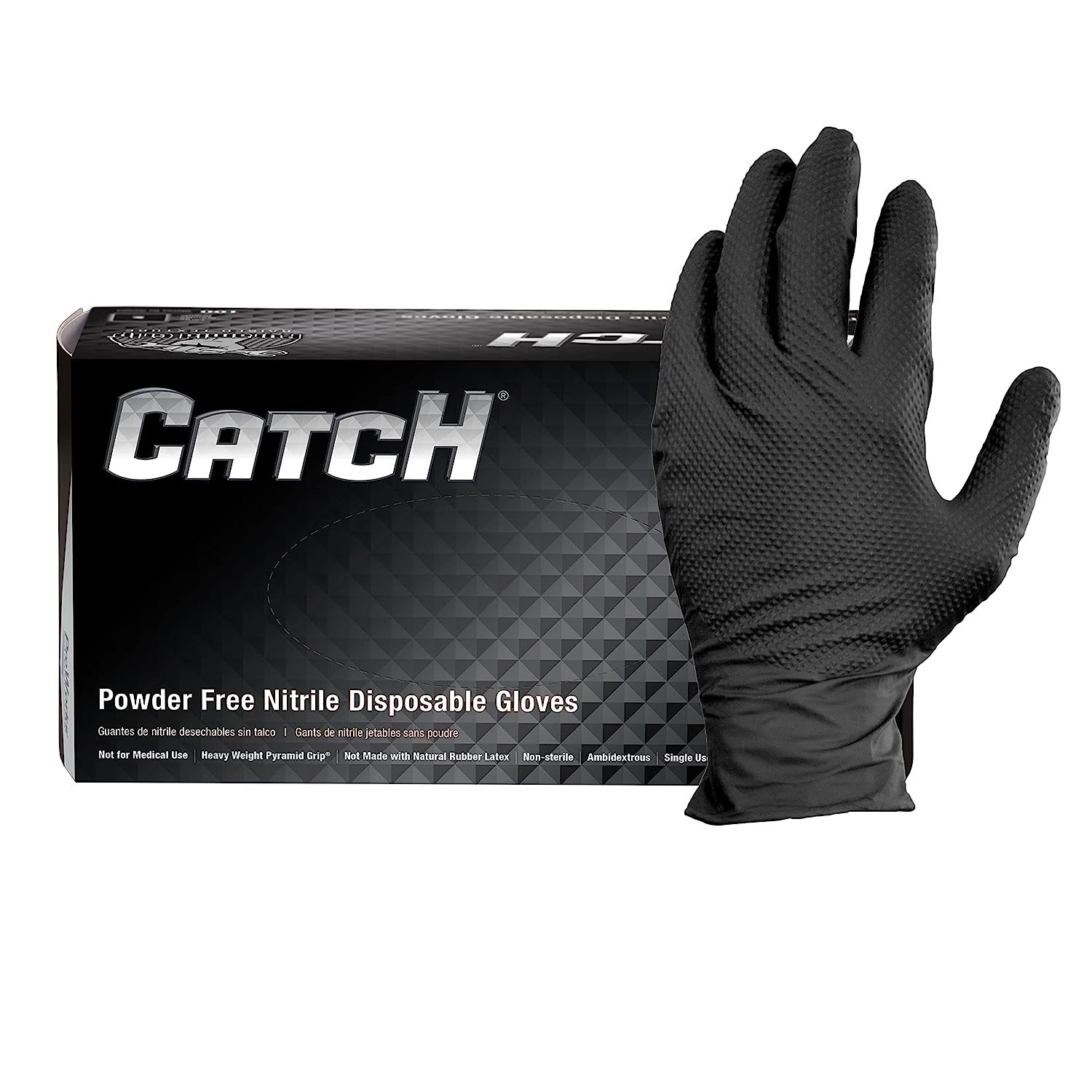 Proworks CATCH GL-NT107 9 mil Powder-Free Nitrile Gloves, Raised Pyramid Grip, Black or Orange, Case of 1000 - Kool Products
