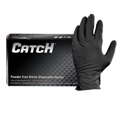Proworks CATCH GL-NT107 9 mil Powder-Free Nitrile Gloves, Raised Pyramid Grip, Black or Orange, Case of 1000 - Kool Products