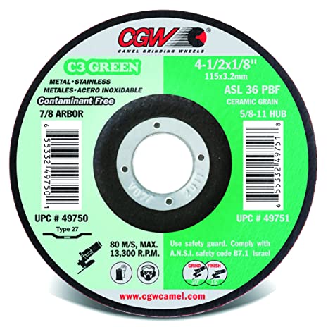 CGW Abrasives 4-1/2 x 1/8 (3.2mm) x 7/8 C3 Green Grinding Wheels 49750 - Kool Products