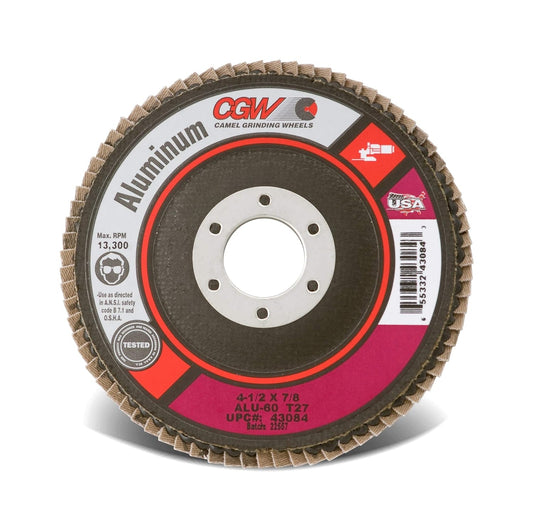 CGW Abrasives 43084 Abrasive Flap Disc 4-1/2" x 7/8" 60 Grit Aluminum, Qty of 10 - Kool Products