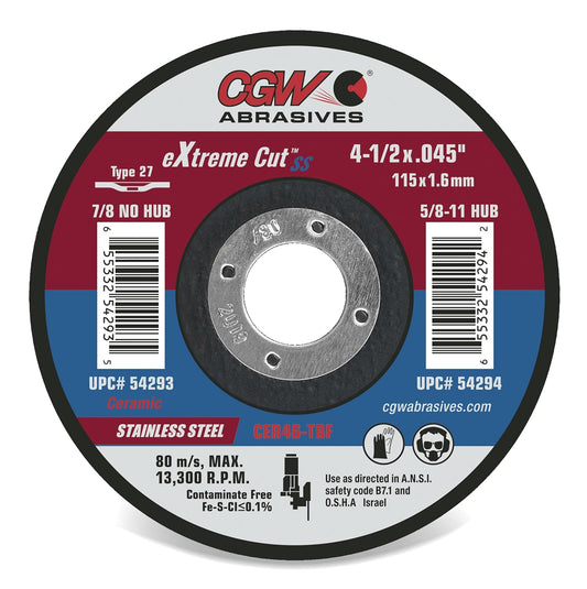 CGW Abrasives eXtreme Cut Ceramic Cutting Wheels, Stainless Steel - Kool Products