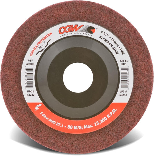 CGW Abrasives 53242 4-1/2X7/8 A/O T27 Maroon FINE Unitized- SURF PREP qty of 10 - Kool Products