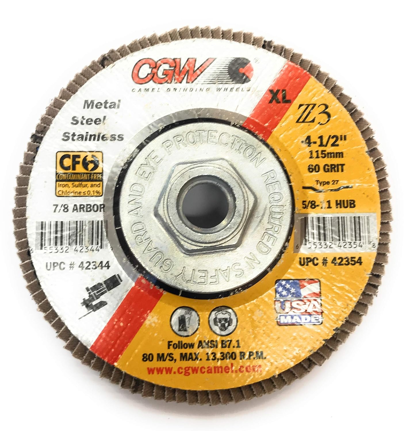 CGW Abrasives 42354 Abrasive Flap Disc 4-1/2" x 5/8-11" 60 Grit Zirconia - Pkg Qty 10 - Kool Products
