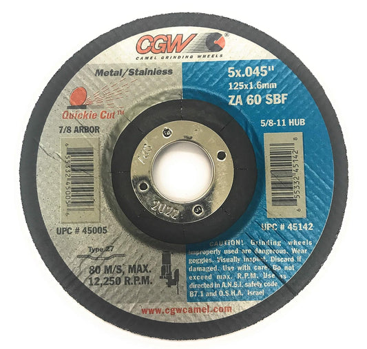 CGW Abrasives 45005 Cut-Off Wheel 5" x 7/8" 60 Grit Type 27 Zirconia Aluminum Oxide - Pkg Qty 25 - Kool Products