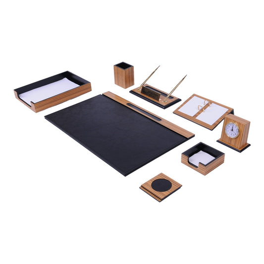 MOOG Zebrona Leather Desk Set-Brown- 11 PCS - Kool Products