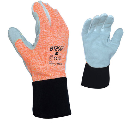 Task Gloves BT2007 • 13 GAUGE HDPE, ARAMID THREAD SEWN, SPLIT COWHIDE LEATHER PALM, 3.5" NEOPRENE CUFF - Kool Products