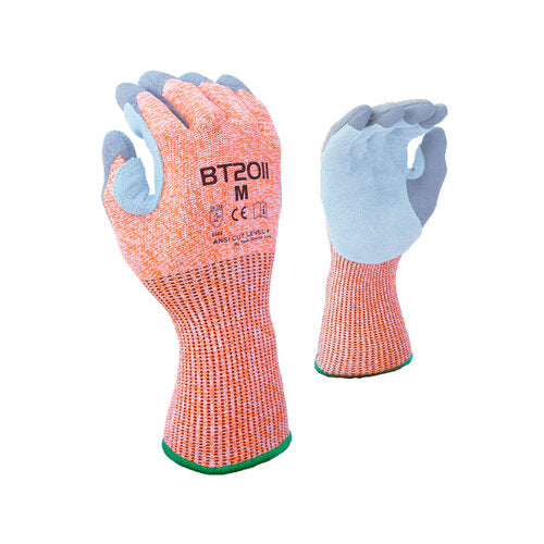 Task Gloves BT2011 • 13 GAUGE HDPE, ARAMID THREAD SEWN, LEATHER PALM, PU COATED FINGERTIPS, 5" KNIT CUFF - Kool Products
