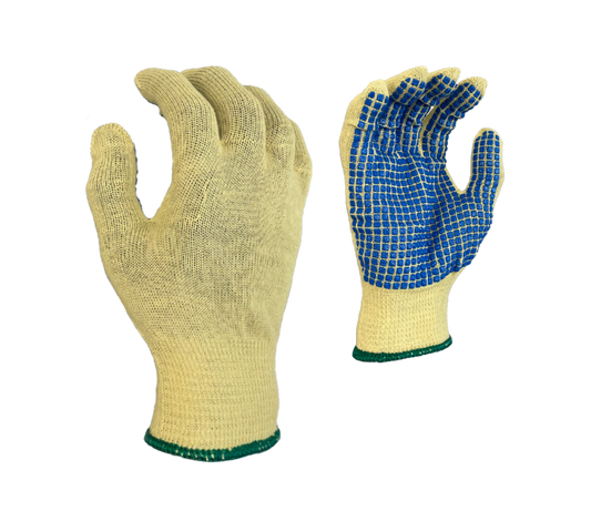 Task Gloves CM28547 15 gauge Aramid shell, One-sided Blue PVC blocks, ANSI Cut A2 - Kool Products