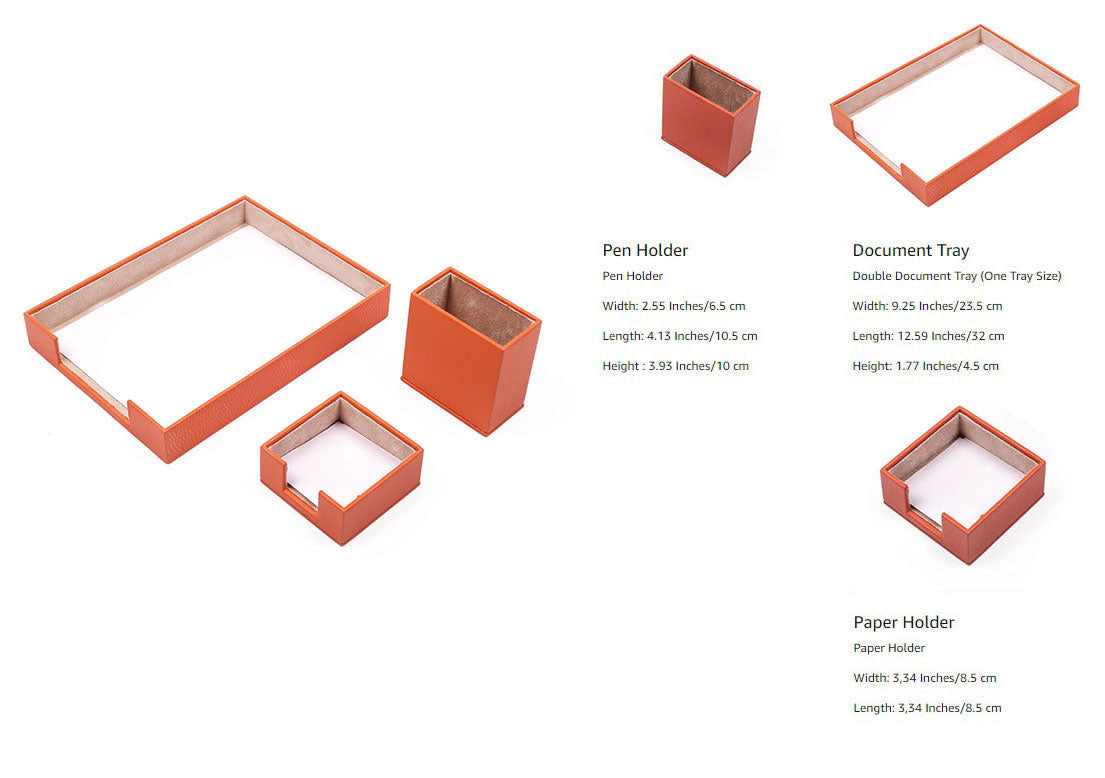 MOOG Leather Desk Set-3 Accessories-Single Document Tray - Orange - 3 PCS - Kool Products