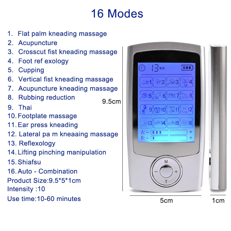 16 Modes Dual Output Health Care Body Massage Electric EMS Muscle Stimulator TENS Unit Electronic Pulse Physiotherapy Massager