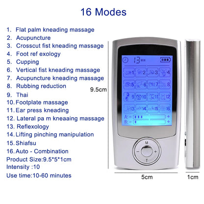 16 Modes Dual Output Health Care Body Massage Electric EMS Muscle Stimulator TENS Unit Electronic Pulse Physiotherapy Massager - Kool Products
