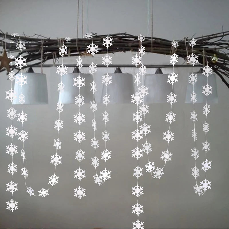 4m Paper Artificial Snowflakes Garland Frozen Party Supplies