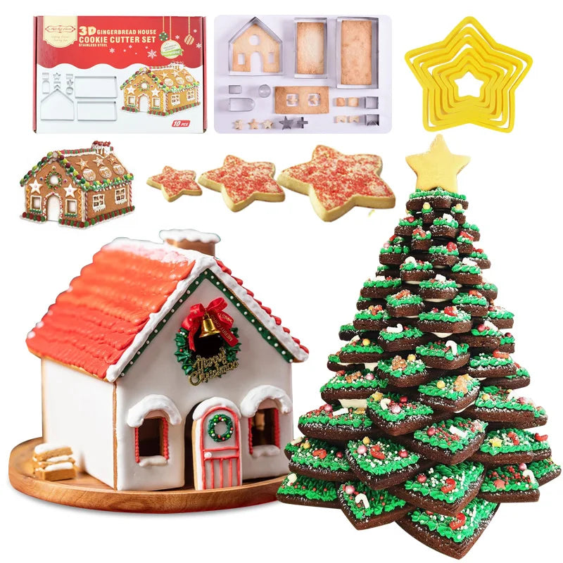 Stainless Steel Christmas Cookie Cutters Set Mold Gingerbread House Biscoito Biscuit Mould Xmas Tree Baking Accessories 2022 - Kool Products