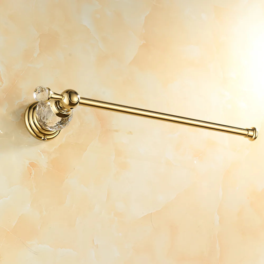 Gold Crystal Towel Rack European Bathroom Hooks Hardware Suite  Brass Shower Basket  Ring  Accessories - Kool Products