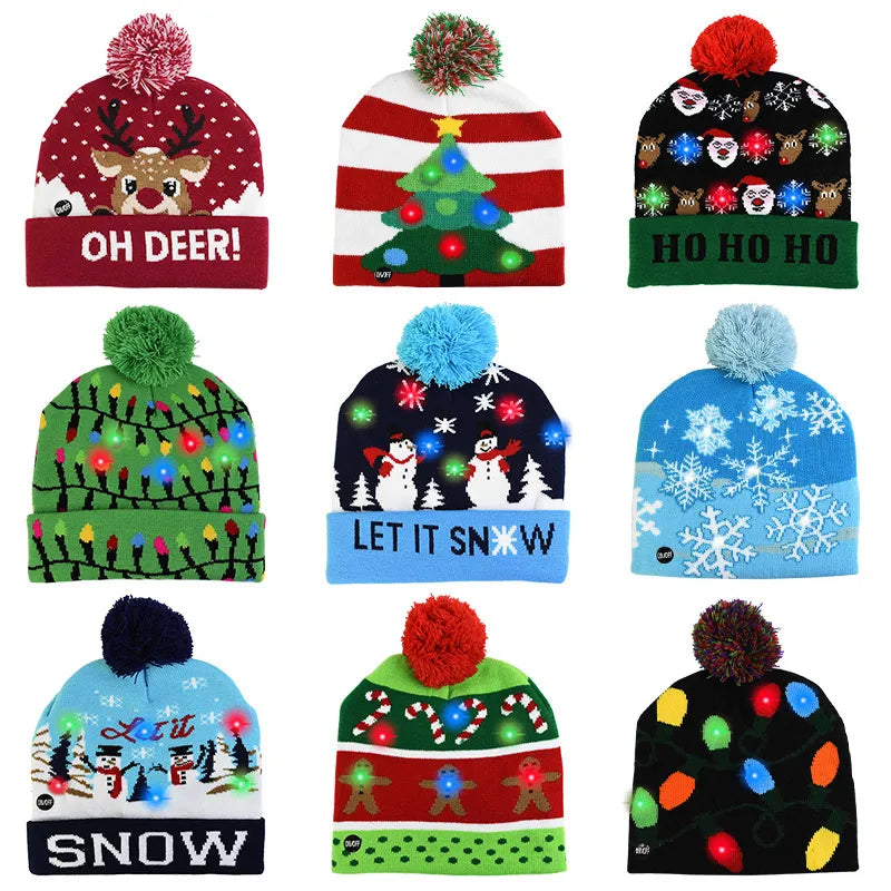 LED Christmas Hat Sweater Knitted Beanie Christmas Light Up Knitted Hat Christmas Gift for Kids Xmas 2023 New Year Decorations - Kool Products