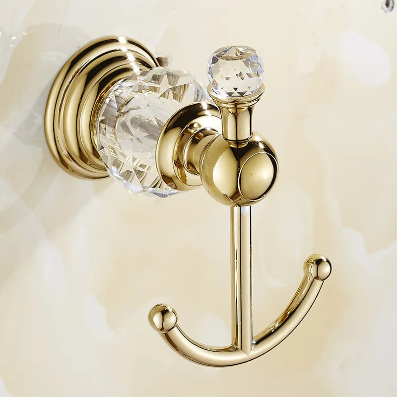 Gold Crystal Towel Rack European Bathroom Hooks Hardware Suite  Brass Shower Basket  Ring  Accessories
